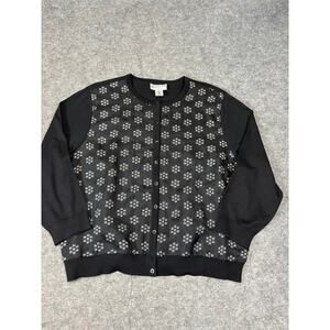 Pendleton Cardigan Women XL Black White Geometric Knit Silk Sweater Preppy Retro